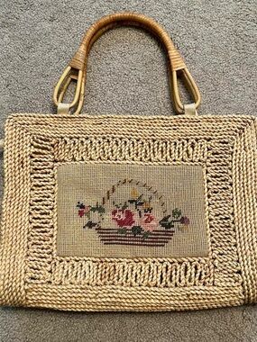 Heiress floral woven + raffia insulated picnic bag